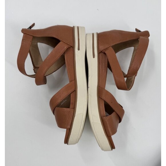 Eileen Fisher Sally  Wedge Brown Leather Strappy Sandals With Ankle Strap & Zip - Picture 5 of 8